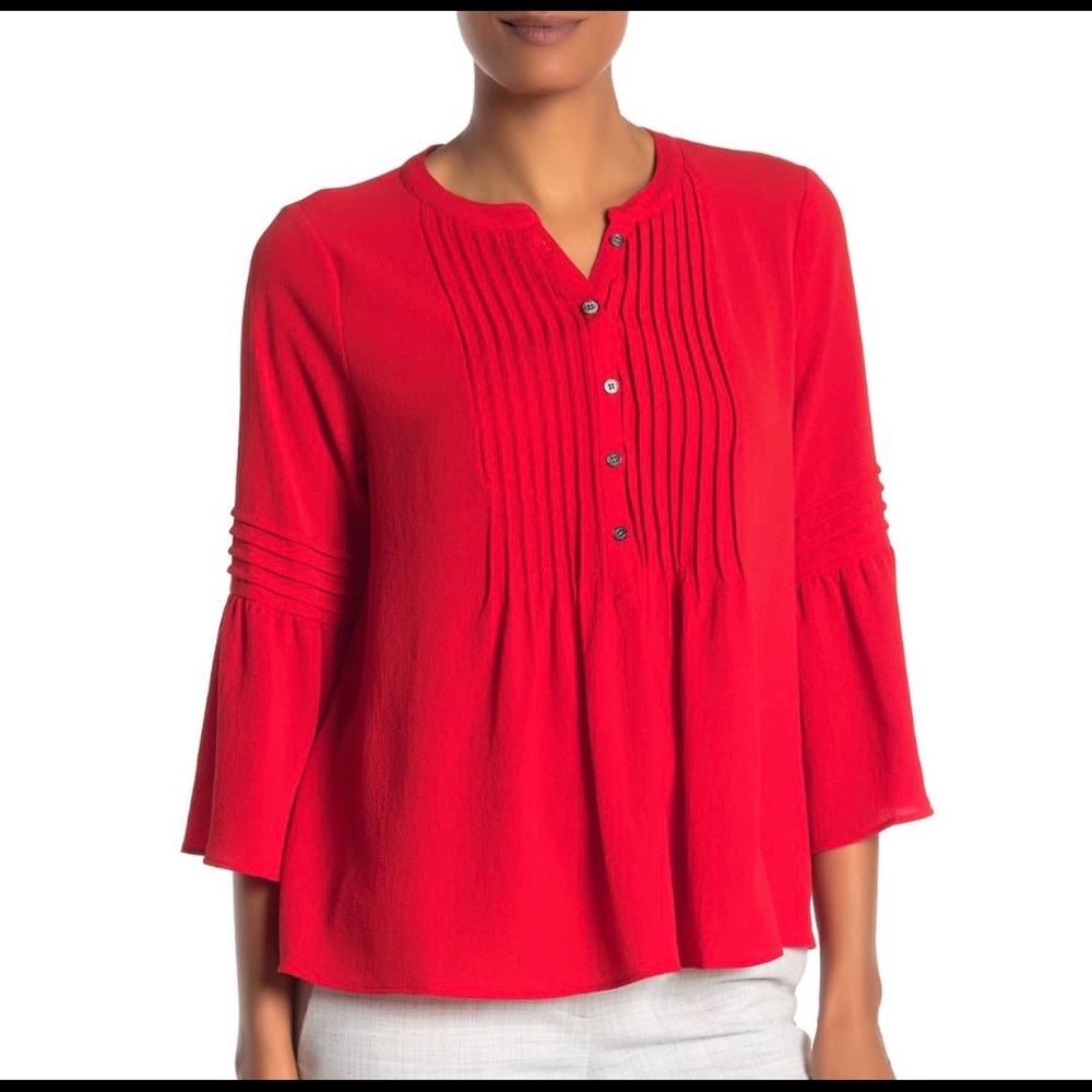 CeCe pintuck 3/4 bell sleeve top red